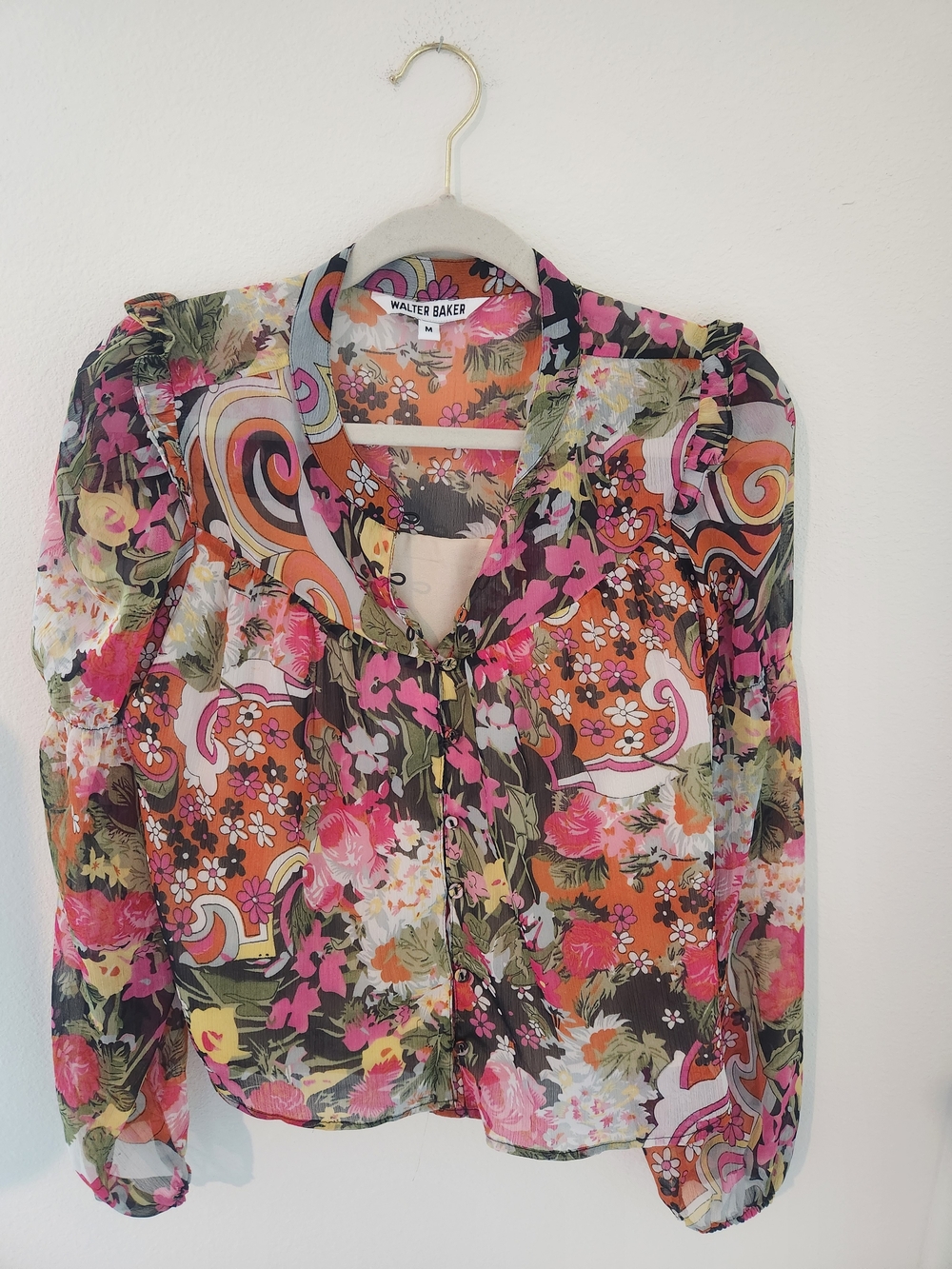 Walter Baker Pink & Orange Floral Retro Blouse